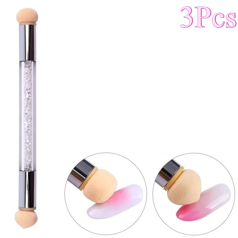 3Pcs Double-ended Gradient Shading Pen Dotting Brush Head Sponge Acrylic Handle Nail Art Painting Tool Nail Art Brush