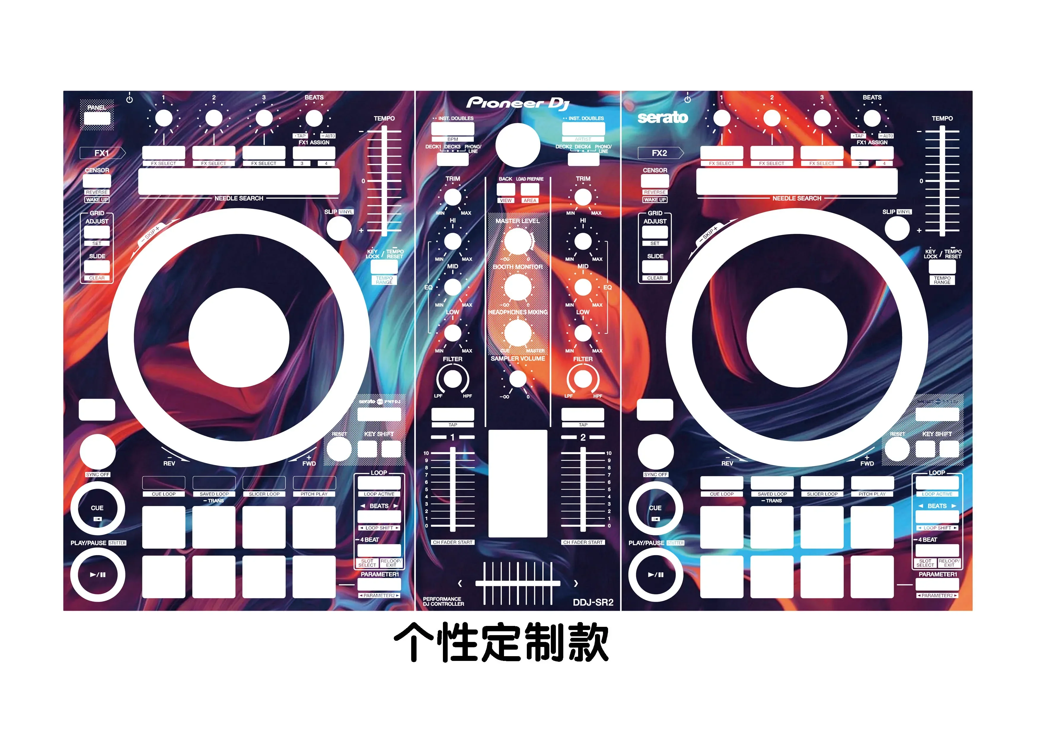 Pioneer DDJ-SR2 skin controller panel film. Personalized colorful sticker for disc printer, customizable