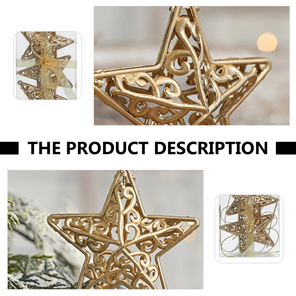 

6Pcs Golden Star Xmas Hanging Pendant Christmas Themed Ornament Drilled Hole with Twine Easy Hang Decor for Tree Wall Door