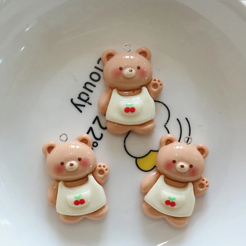 10Pcs Cartoon Rabbit Bear Resin Charms Kawaii Cherry Strawberry Animals Pendants for Keychains Earrings DIY Jewelry Making Craft