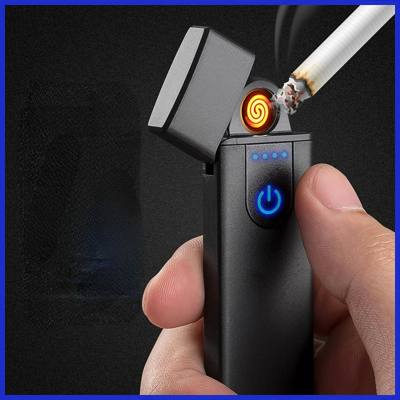 New Ultra-thin Metal USB Rechargeable Lighter Portable Compact Windproof Touch Induction Heating Wire Lighters Can Be Wholesaled