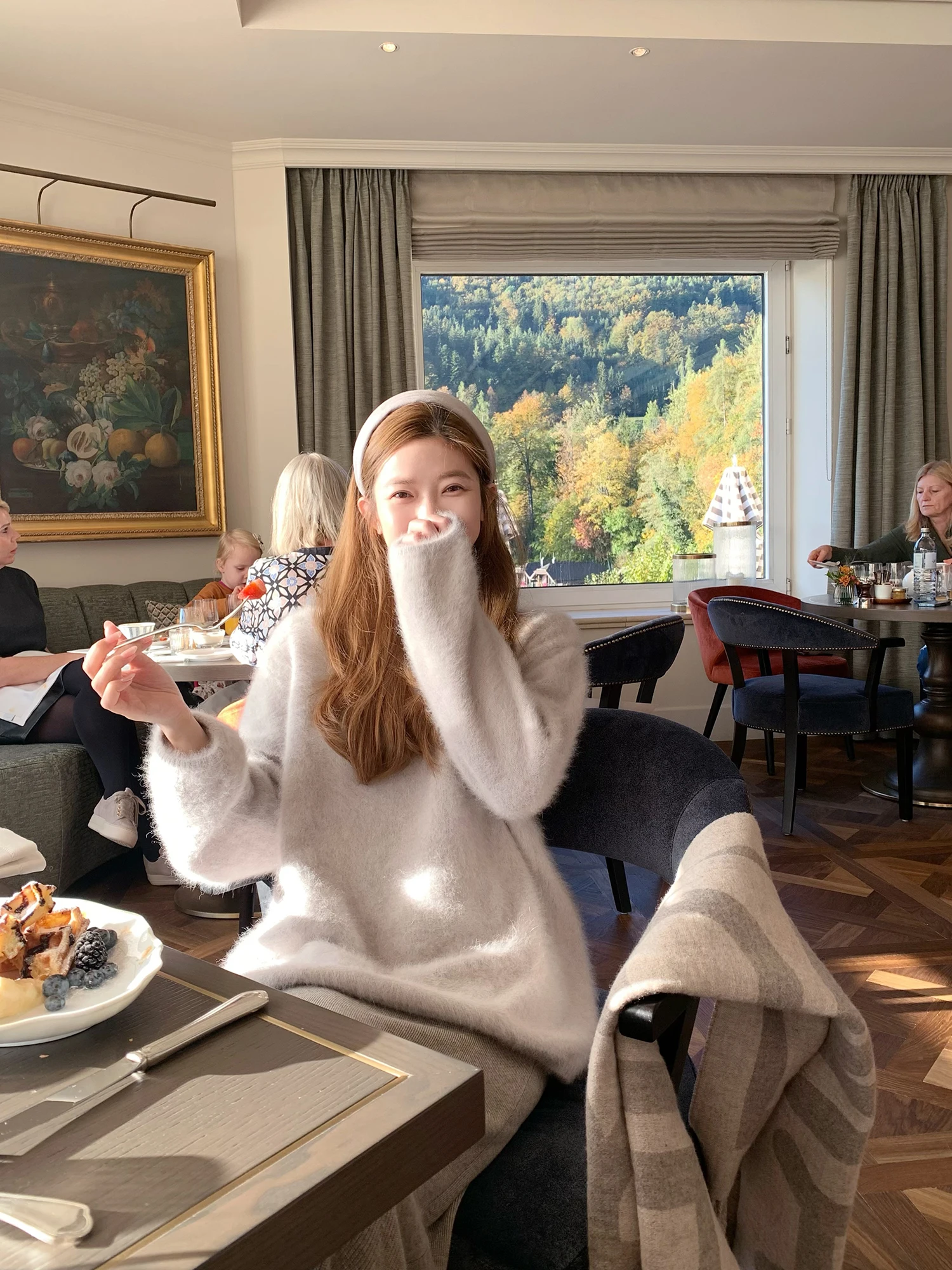 

Madofit Fur Lantern Sve Knitted Sweater V-Ne-oulder Sle Regular Length Long Sve Winter Commute Faion