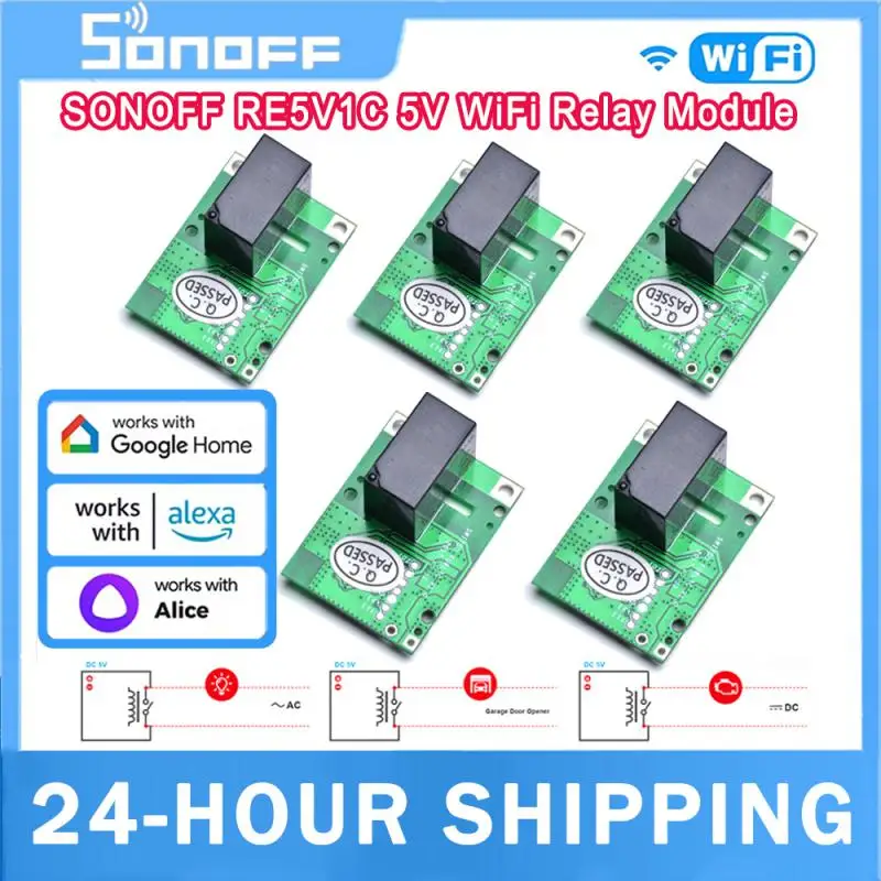 SONOFF RE5V1C 5V WiFi Relay Module Inching / Self Lock Mode Dry Contact Output Smart Switch EWeLink APP Control Support Alexa