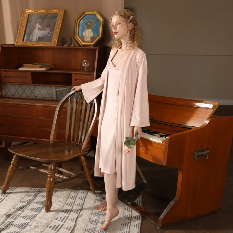 Warm Velvet Nightgown Robe Sets Women Autumn Winter Pink Bowknot Night Dress Bathrobe Velour Two Piece Sets Nightwear Sleepwear