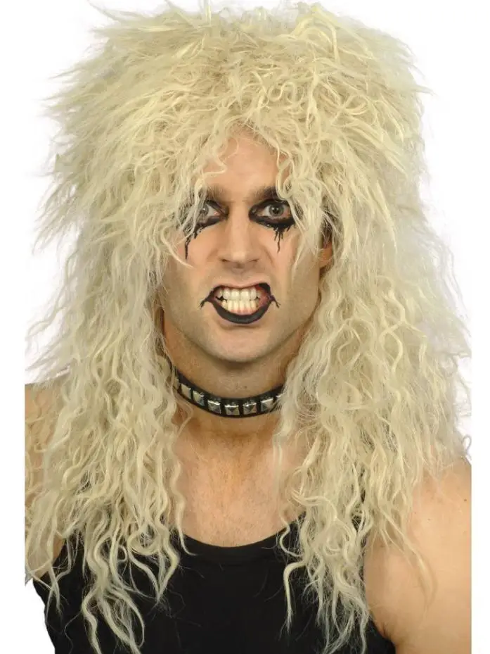 WHIMSICAL 70s 80s Rockstar Wig Blonde Punk Fluffy Curvy Long for Men Wig Halloween Party Mullet Synthetic Wig Cosplay Rock Hair