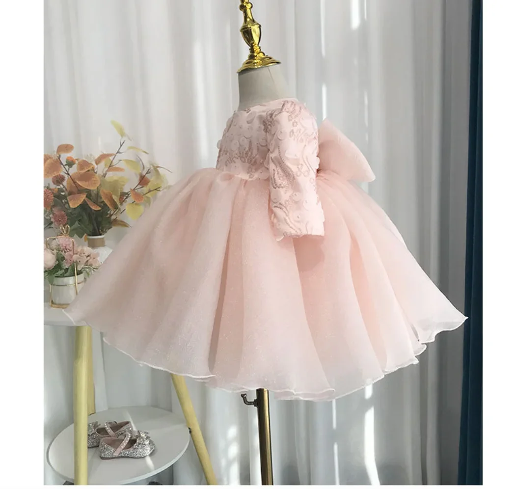 

1st Birthday Baby Dress Costume Tulle Long Sleeve Princess Children Girl Dress For Party And Wedding Baptism Ball Gown