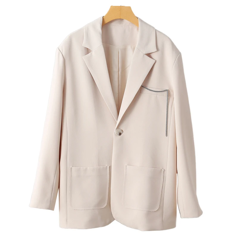 

XKing Spring New Women's Suit Jacket Pad Shoulder Simple Style Long Sleeve Polyester Blend Fashionable Business Casual Coat