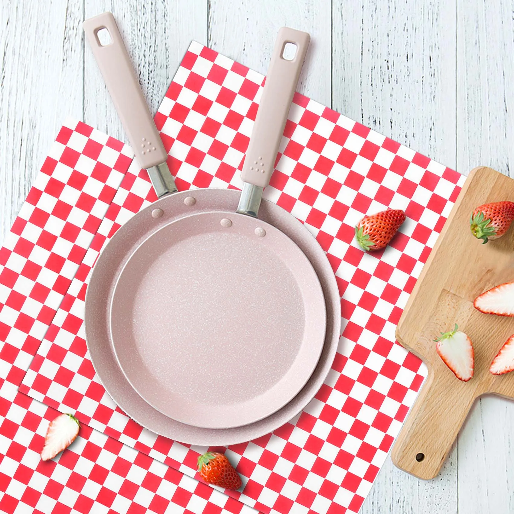 

A74U 100 PCS Checkered Deli Candy Basket Liner Food Wrap Papers, Fat Repellent, Sandwich Burger Packing, Red And White