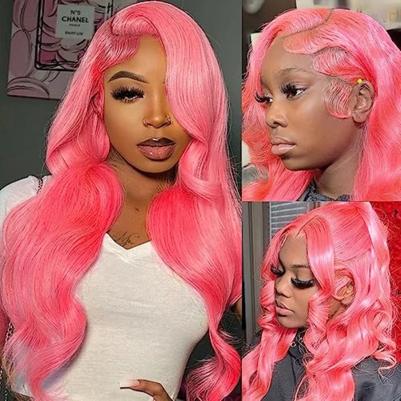 Light Pink 13x4 13x6 Lace Frontal Wig for Women Choice Cosplay Body Wave Lace Wig Long Virgin 100% Human Hair Wigs Ready to Wear