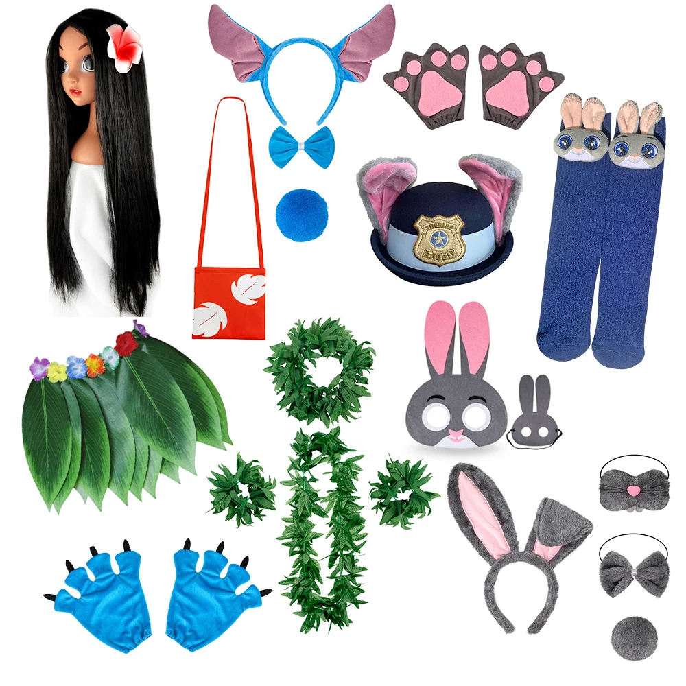Children Cosplay Accessory Kit Rabbit Blue Alien Ear Headband Gloves Mask Socks Leaf Garland For Stage Performance