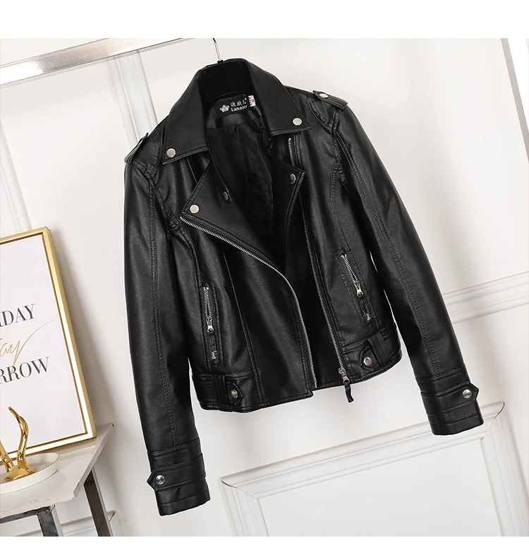 New Pink/beige/black Women's Clothing short motorcycle PU Leather Jacket Korean version of the spring and autumn jacket coats