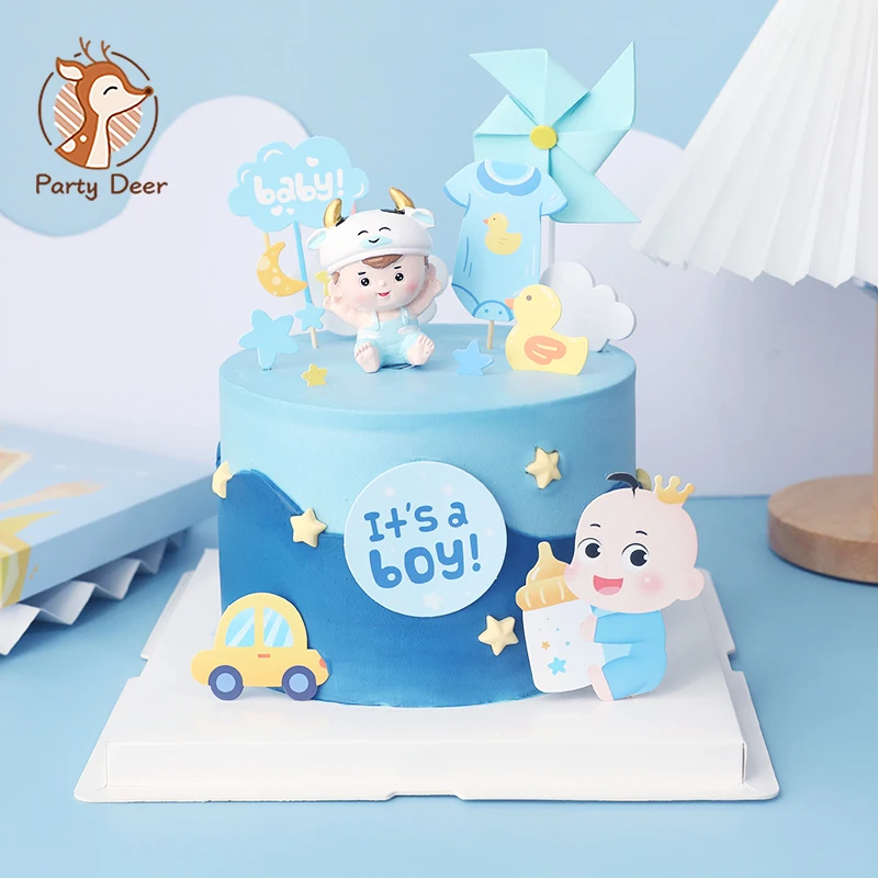 Baby cow First One Birthday Cake Topper decoration birthday cartoon cute windmill  boys and girls dessert table card Gifts