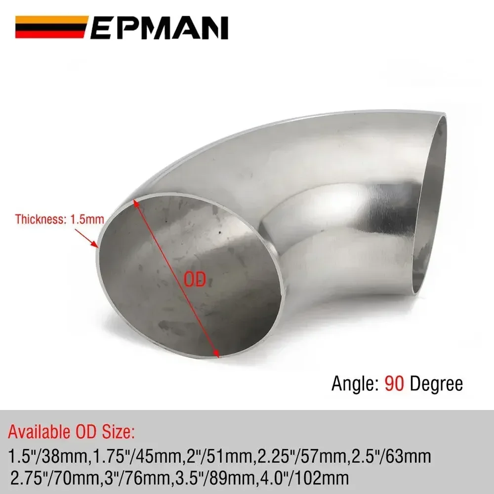 EPMAN SS 304 Mandrel Bend Elbow 90° Thickness 1.5MM Suitable for Car Modified Exhaust Elbow Downpipe Muffler Cutout Pipe TKBXGG