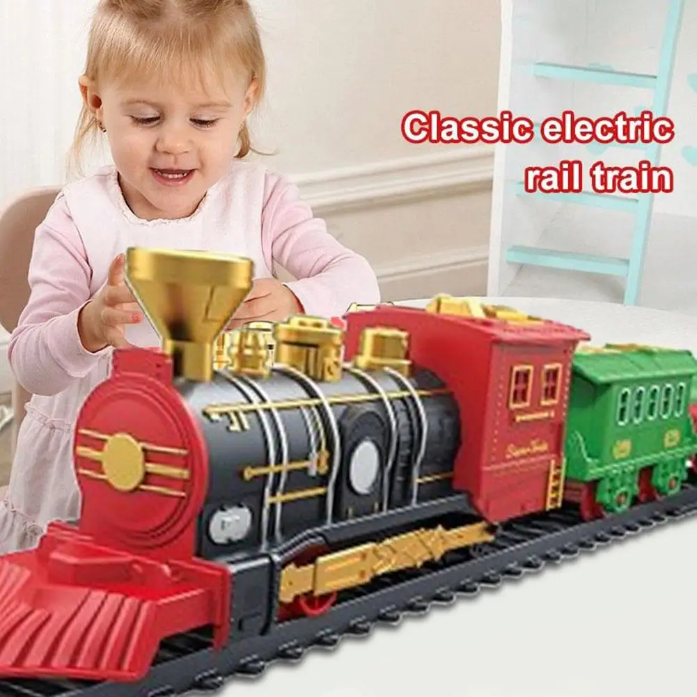 Tren de Navidad eléctrico, juguetes, coches ferroviarios, pistas de carreras con música, modelo de tren de Navidad, juguetes, pista de ferrocarril de motor eléctrico