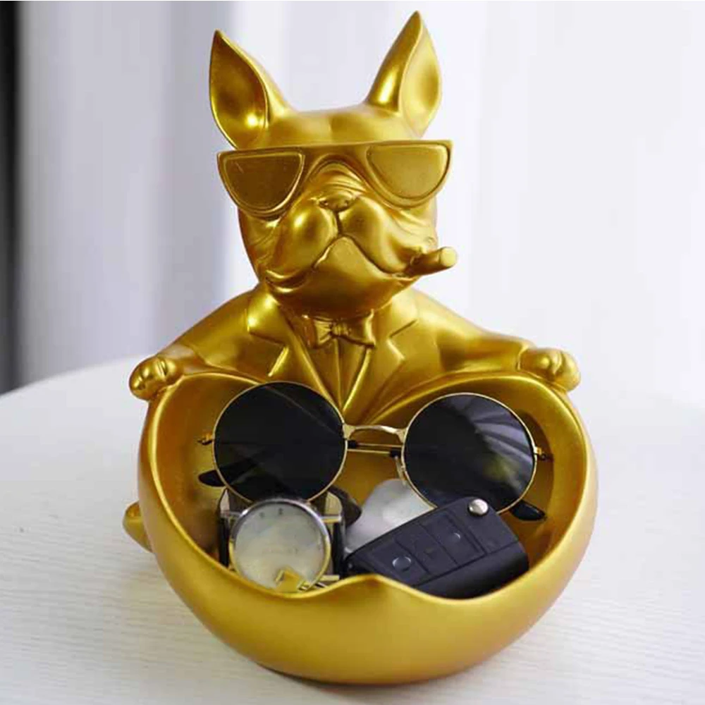 Imagem -05 - Criativo Cool Figurine Bulldog Porta-chaves de Armazenamento Bandeja de Doces Resina Artesanato Arte Escultura Figurinhas Buldogue Ornamentos Home Decor