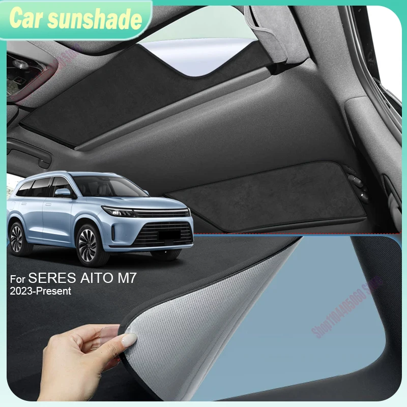 Auto Anti-UV Heat Insulation Skylight For SERES AITO M7 2023-Present Car Suede Fabric Electrostatic Adsorption Sunroof Sunshade