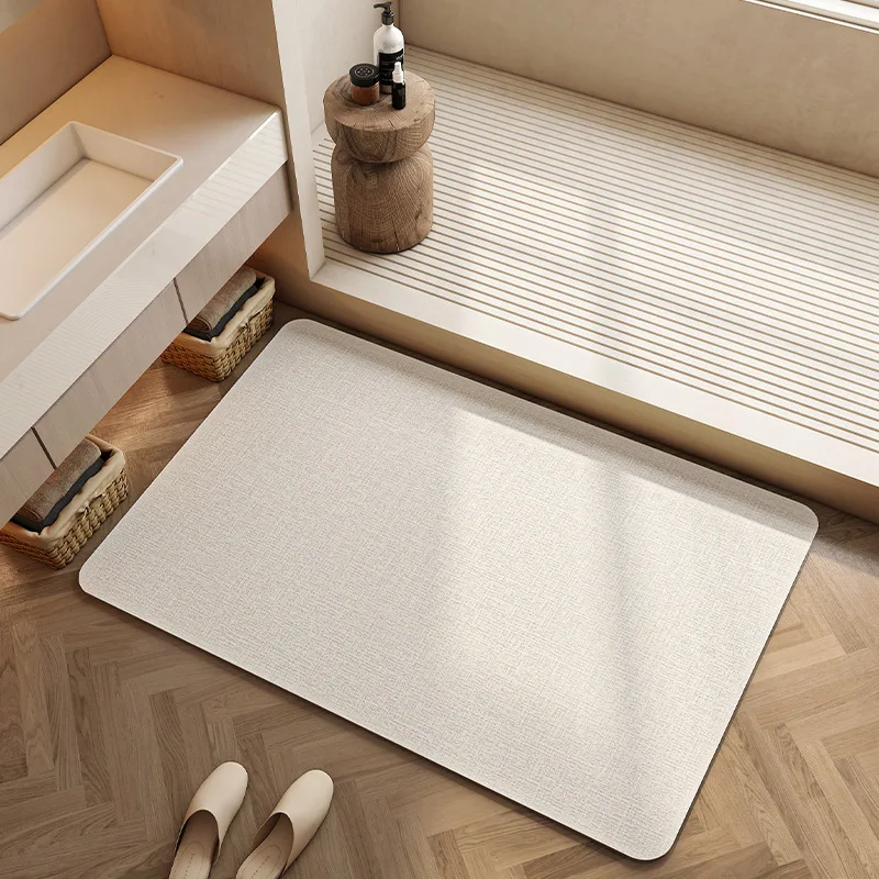 

Bath Mats Non-Slip Beige Geometric Bathroom Rug Absorbent Diatom Mud 1pc Small Shower Mat Home Decor Modern Style 60x90cm