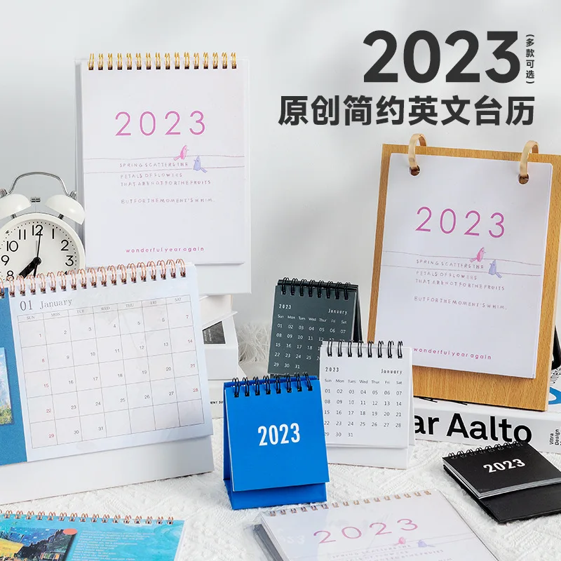 1Pcs 2023 Simple Desk Coil Calendar With Stickers Mini Dual Daily Schedule Table Planner Yearly Organizer Office School Supplies