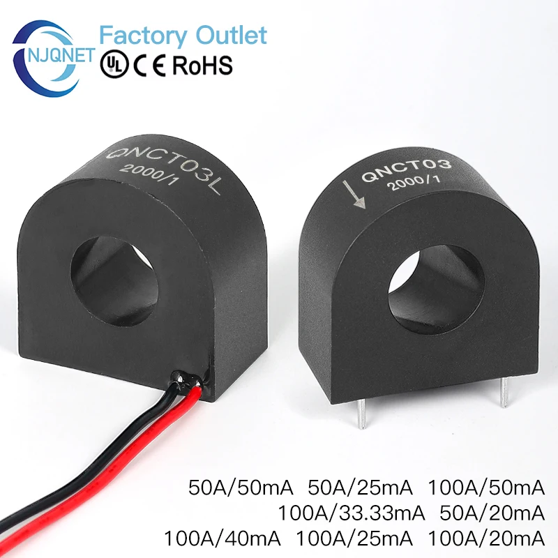 Miniature Precision Current Transformer CT QNCT03 50A 25mA 100A 50mA 20mA 100A/33.3mA 1 2000 Ring Type Current Transformer