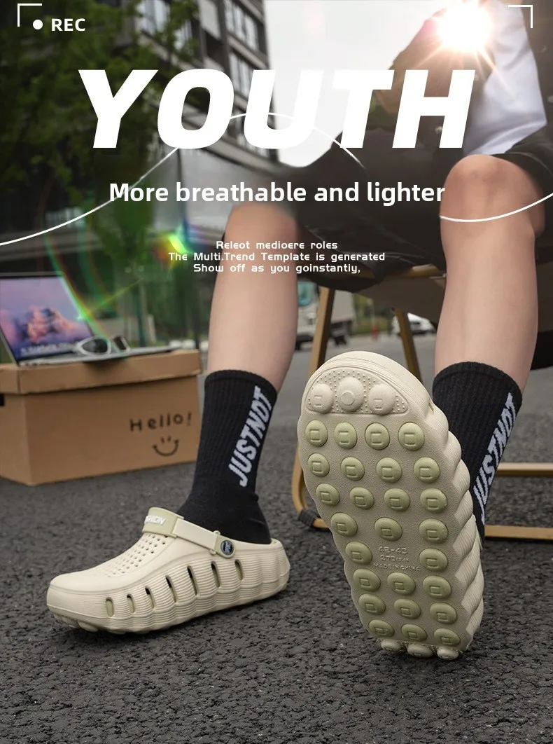 2026 Neue Herren-Lochschuhe, Rutschfeste EVA-Hausschuhe mit Weicher Sohle, Zweifach Tragbar, Coole Slipper, Atmungsaktive Sommer-Outdoor-Strandschuhe – Detail 2