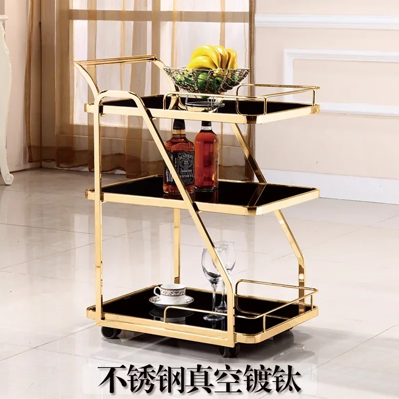 Trolley Stainless steel dining cart Dim sum cart Tempered glass dining Restaurant rack Dining cart Wine Tea