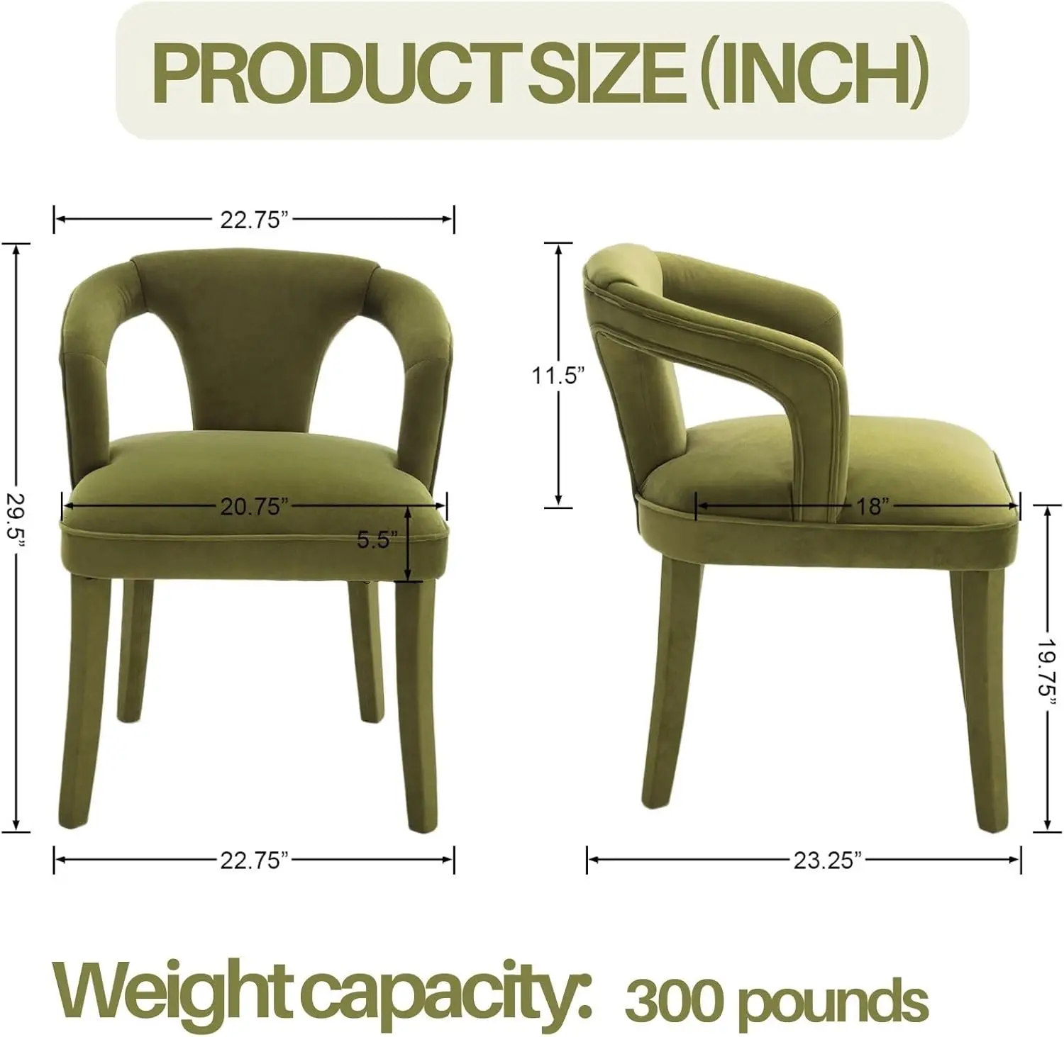 Green Dining Chairs Set Of 2, Modern Velvet Chairs, Fully Upholstered Side Chairs For Kitchen/Dining Room/Living Room,