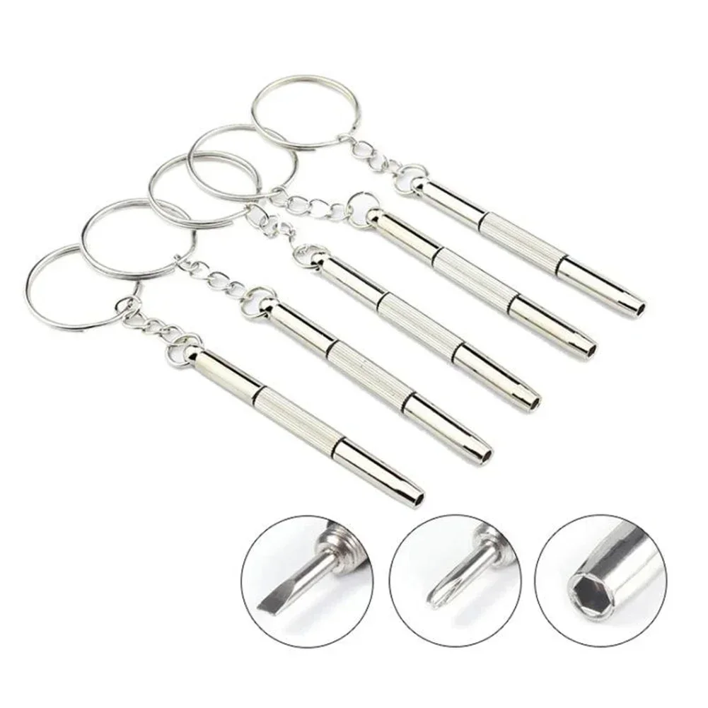 1Pcs Multifunctional Mini Screwdriver 3in1 Slotted Cross Hex Screw Driver Glasses Phone Watch Screw Repair Keyring Tool