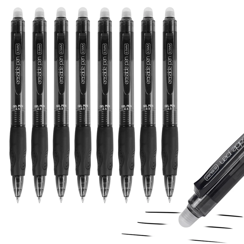 Bolígrafo borrable mágico de 0,5mm, juego de bolígrafos de Gel con prensa, varilla de repuesto borrable azul y negro, tinta de Gel, papelería, bolígrafos retráctiles lavables, 8 Uds.