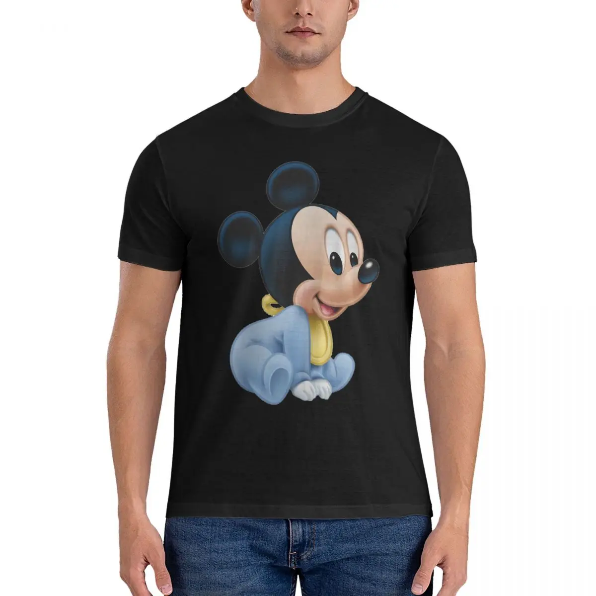 Men's Baby Cute T Shirt Disney Mickey Mouse Cartoon Pure Cotton Tops Amazing Short Sleeve Round Collar Tee Shirt Adult T-Shirts