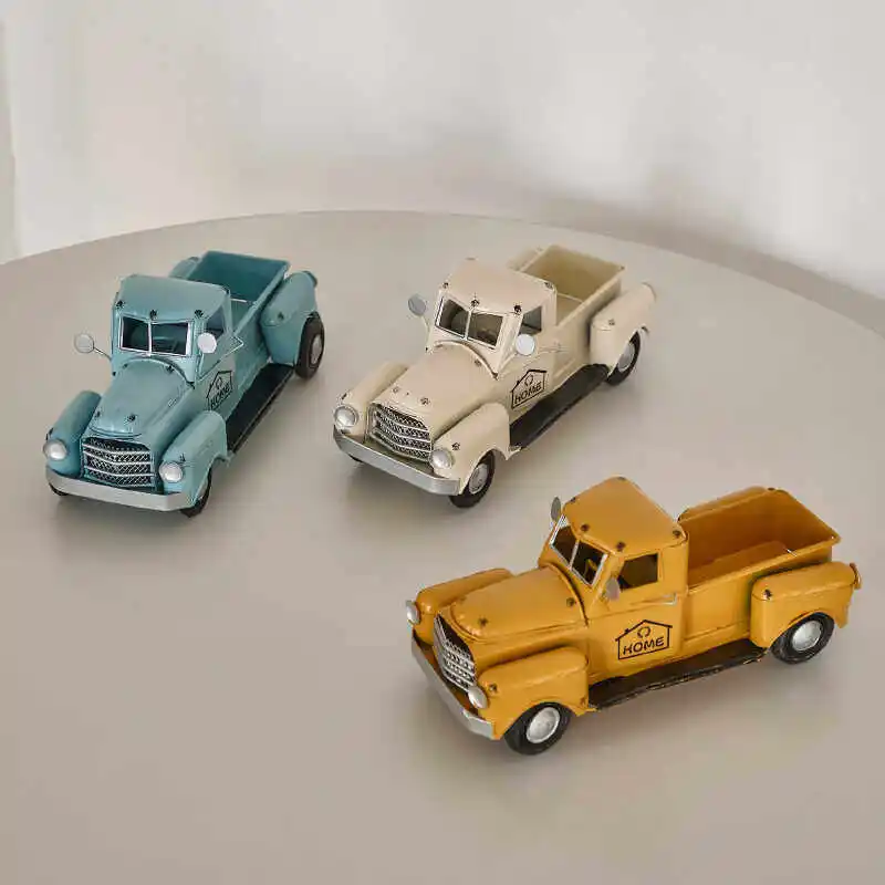 Vintage pickup truck metal model ornaments,iron sheet cars,vintage cars,handmade iron ornaments,American rural style home decor