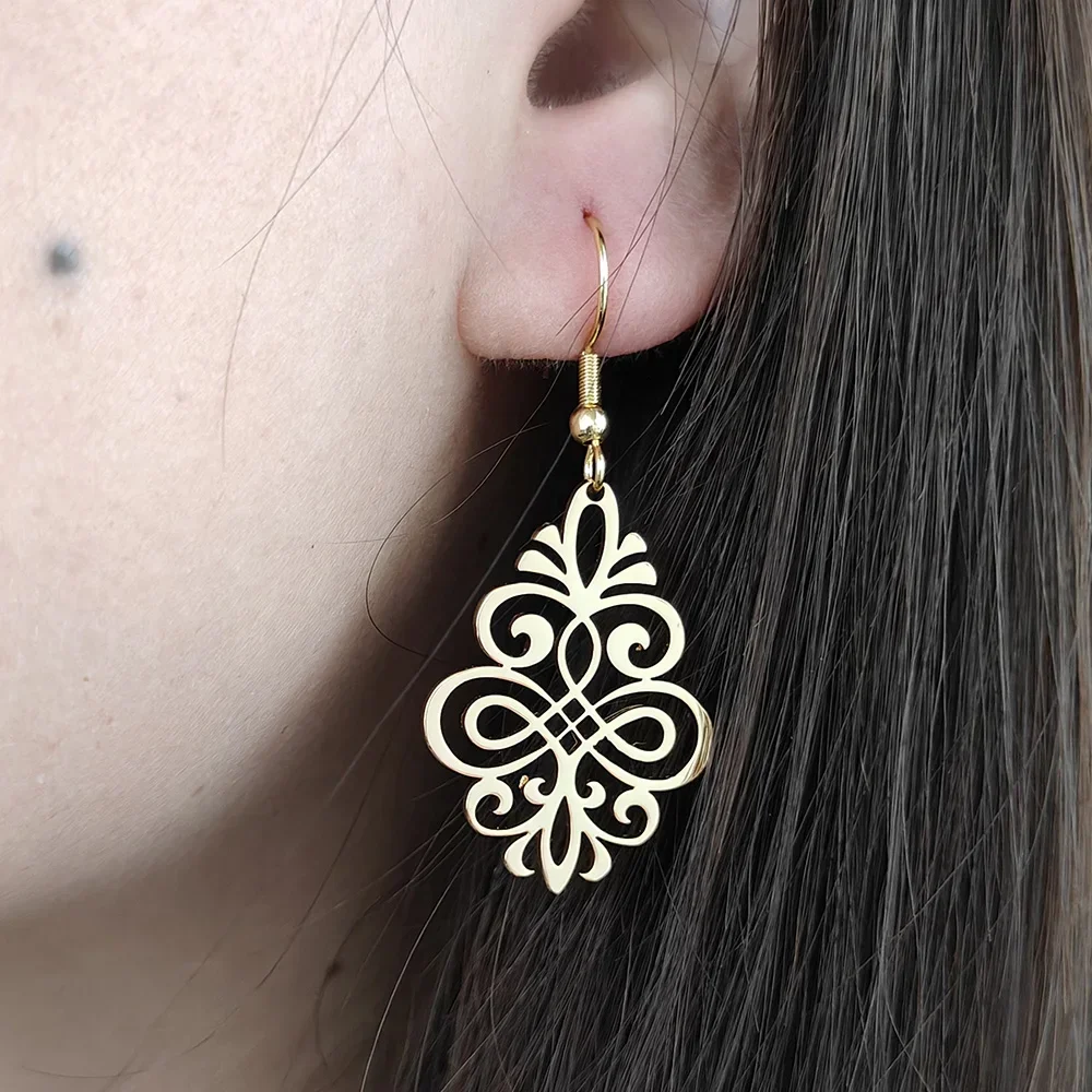 

Hollow Out Pattern Pendant Drop Earrings For Women Stainless Steel Metal Charms Piercing Hook Up Earrings Jewelry Birthday Gifts