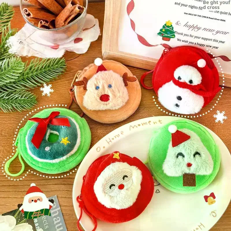 Cute Christmas Plush Coin Purse Kawaii Santa Claus Snowman Doll Coin Pouch Keychain Backpack Pendant Decoration Children Gift