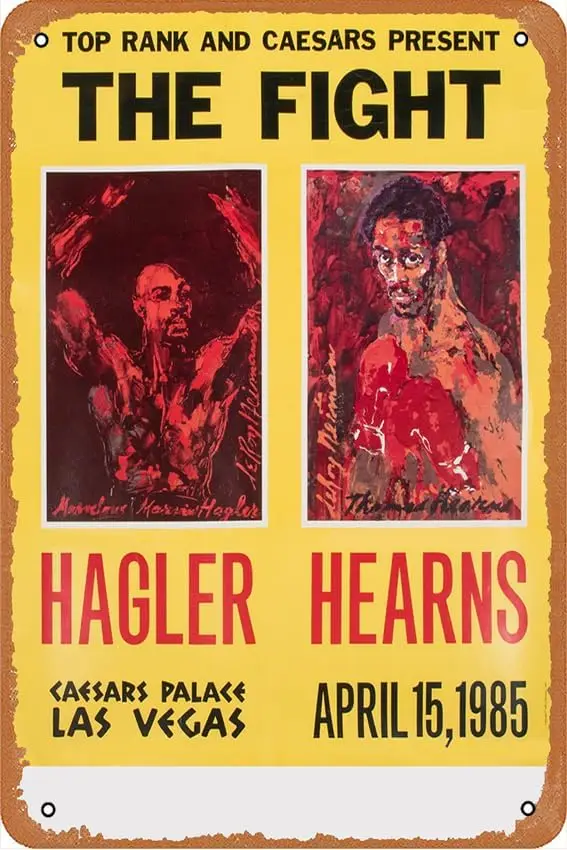 Metal Vintage Tin Sign Hagler vs Hearns Boxing Lover Legends 1985 Fight Cool Fan Funny Plaque Poster for Indoor Outdoor Yard Man