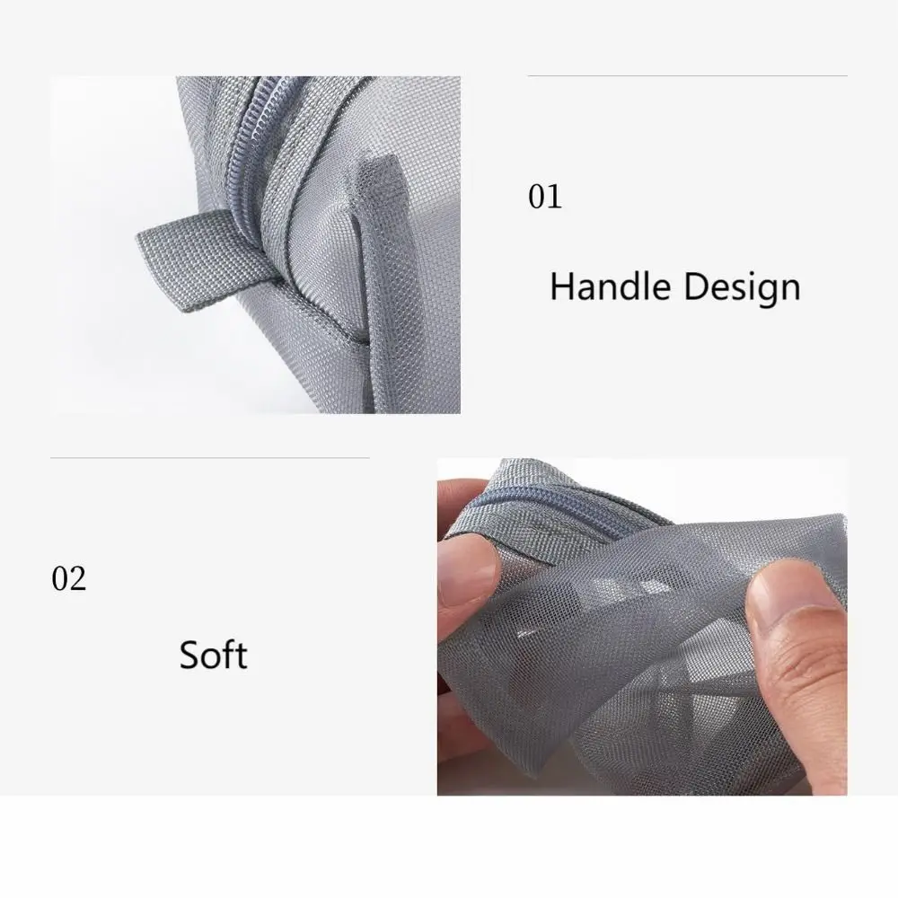 Dompet Koin Warna Solid Modis Tas Makeup Kapasitas Besar Berbahan Jaring Tas Kosmetik Portabel Wanita