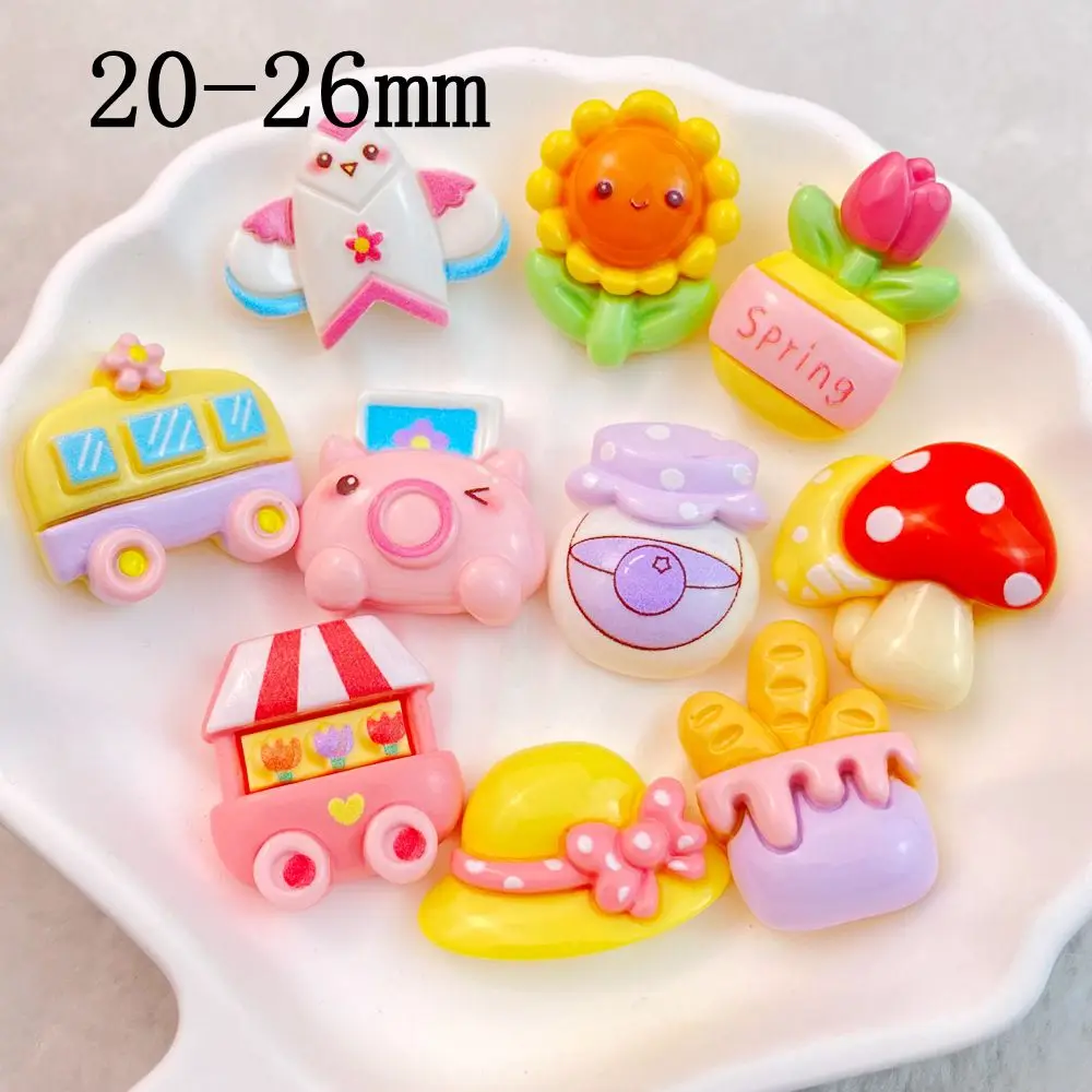 10 Pcs New Cute Kite Hat Mushroom Dining Car Series Flat Back Resin Scrapbooking DIY Jewelry Hairpin Craft Decoration Accessorie