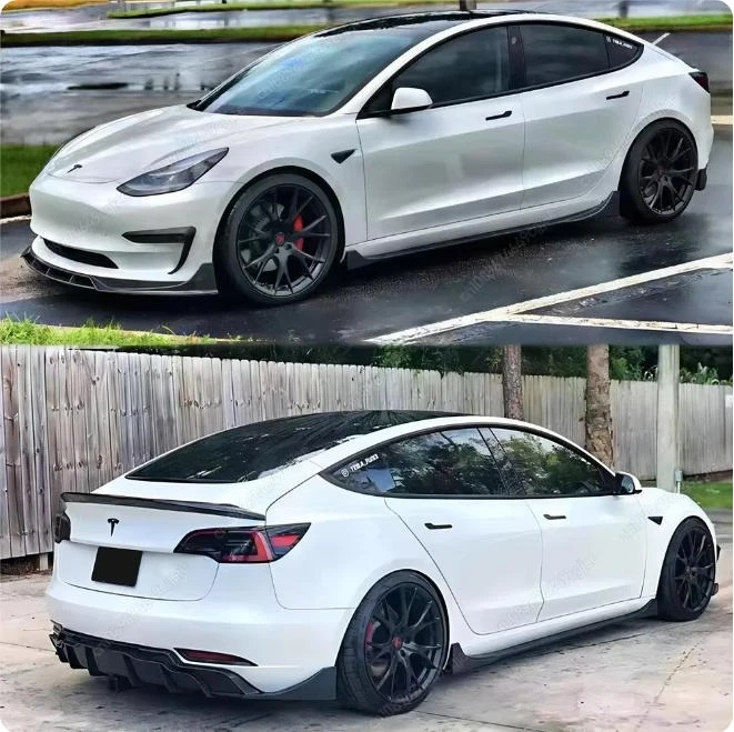 Für Tesla Model 3 2017-2023 Seitenschweller Splitter Diffusor Winglet Seitenflügel Stoßstangenschutz ABS Hochglanz Schwarz Karosserie-Kit Tuning