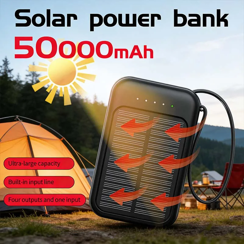 

Lenovo Solar Power Bank Super Fast Charging Compact Portable Built-in 4 Cable High Capacity External Battery with Led Light