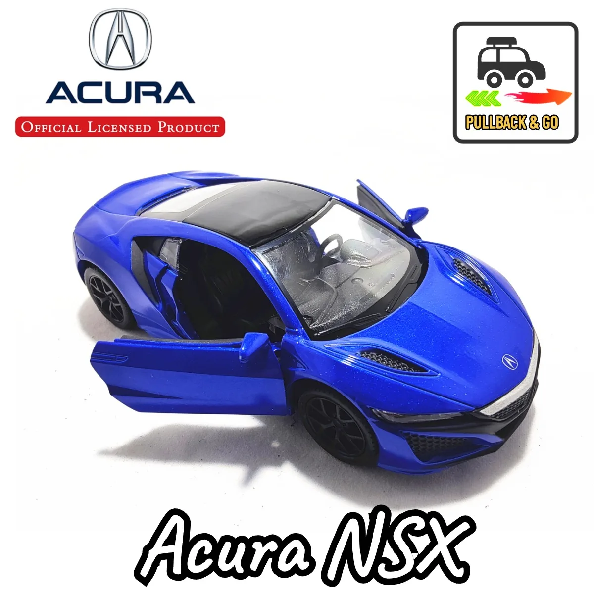 1:36 Acura NSX Pullback Toy Car Model Mechanic Replica Official Licensed Scale Diecast Miniature Art Xmas Kid Boy Gift