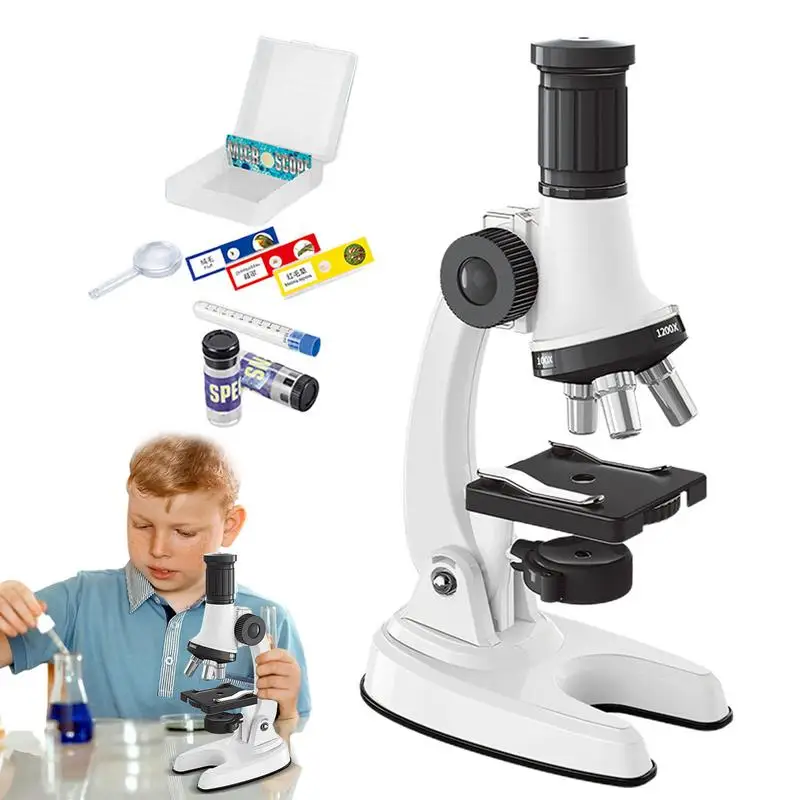 Educational Microscope 1200x Magnification Monocular Microscope Kit Educational Powerful Biological Microscopes Kids Beginner