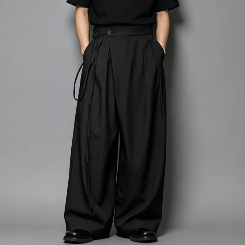 Men'S Casual Pants, New Autumn Collection, Dark-Colored High-Waisted Wide-Leg Pants, Loose-Fitting, Flowing Long Pants, A35, Cas