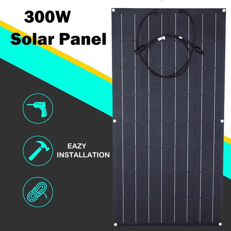 Solar Panel 300W 12V Kit Complete Car Boat Camper Battery Charger ETFE Flexible Monocrystalline Waterproof Panel for Home RV