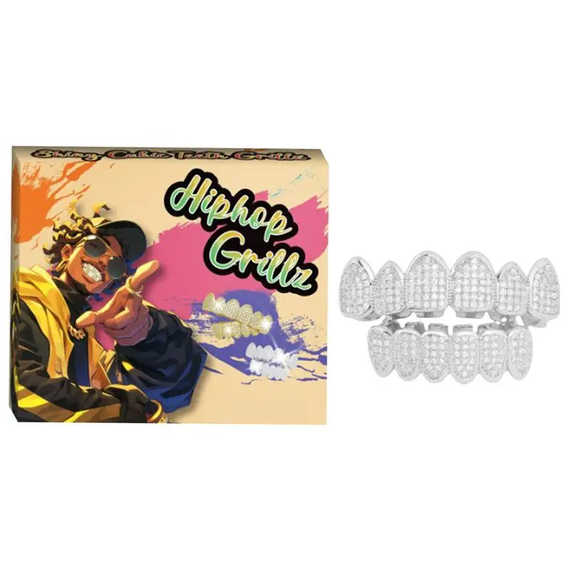 Hip Hop Grillz Hip Hop Silver Grills For Teeth Top And Bottom Hip Hop Teeth Grillz For Top Bottom Mouth Teeth Grills Removable