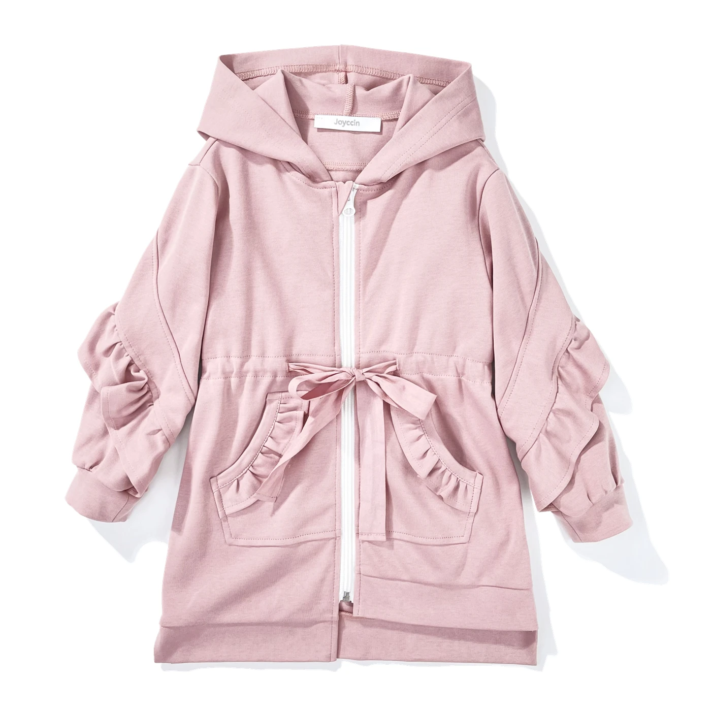 Joyccin Mother Kids Hoodie Dress Cotton Women Belted Cardigan Autumn Spring Y2K Zip Up Ruffle Trim Bow Outwears Solid Coat