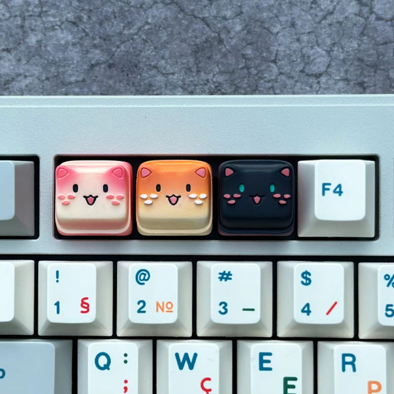 New Point Cute Cat Animal Keycap Artisan Keyboard Cap Handmade Personality Resin Custom Mechanical Keyboard Accessories