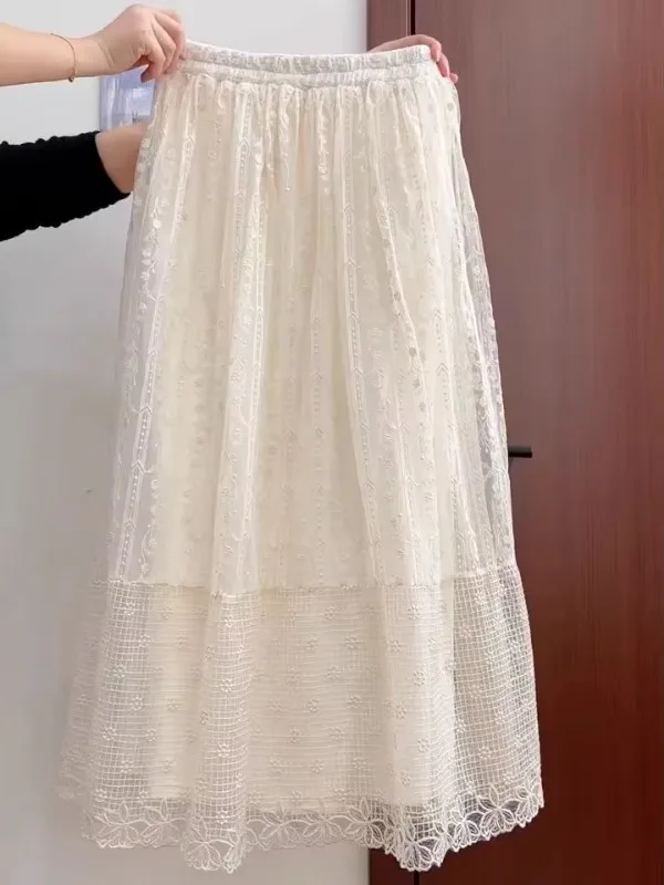 

Новая женская осенне-зимняя длинная юбка А-силуэта с высокой талией, облегающая, с кружевными вырезами и цветочным узором, больших размеров