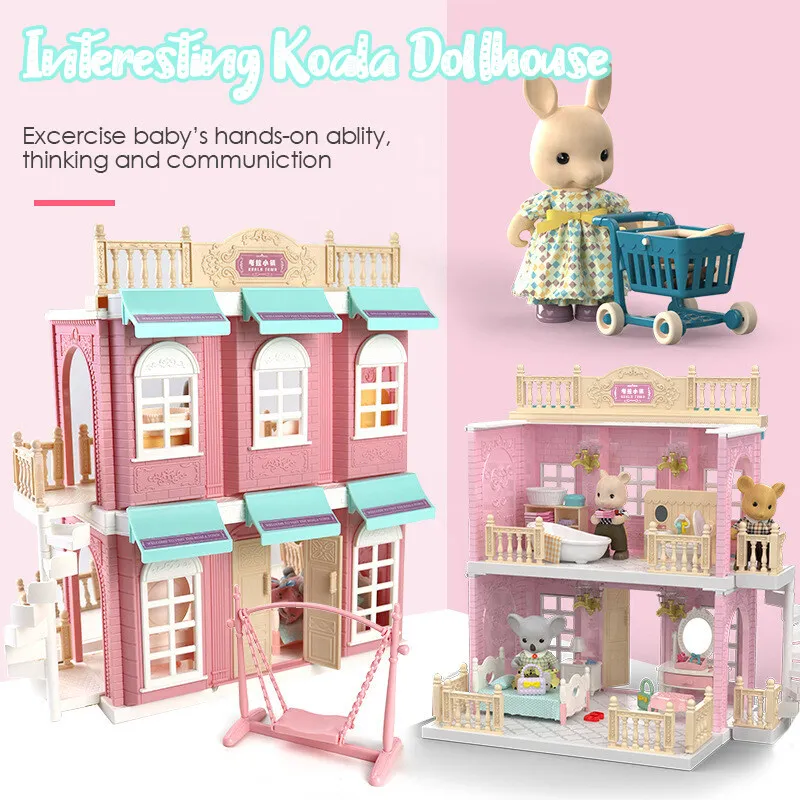 Casa de muñecas familiar de simulación, Koala Diary, juguete de casa de juegos para niña, autobús turístico Diy, dormitorio, tocador, comedor, cocina, baño, tienda de juguetes para niña