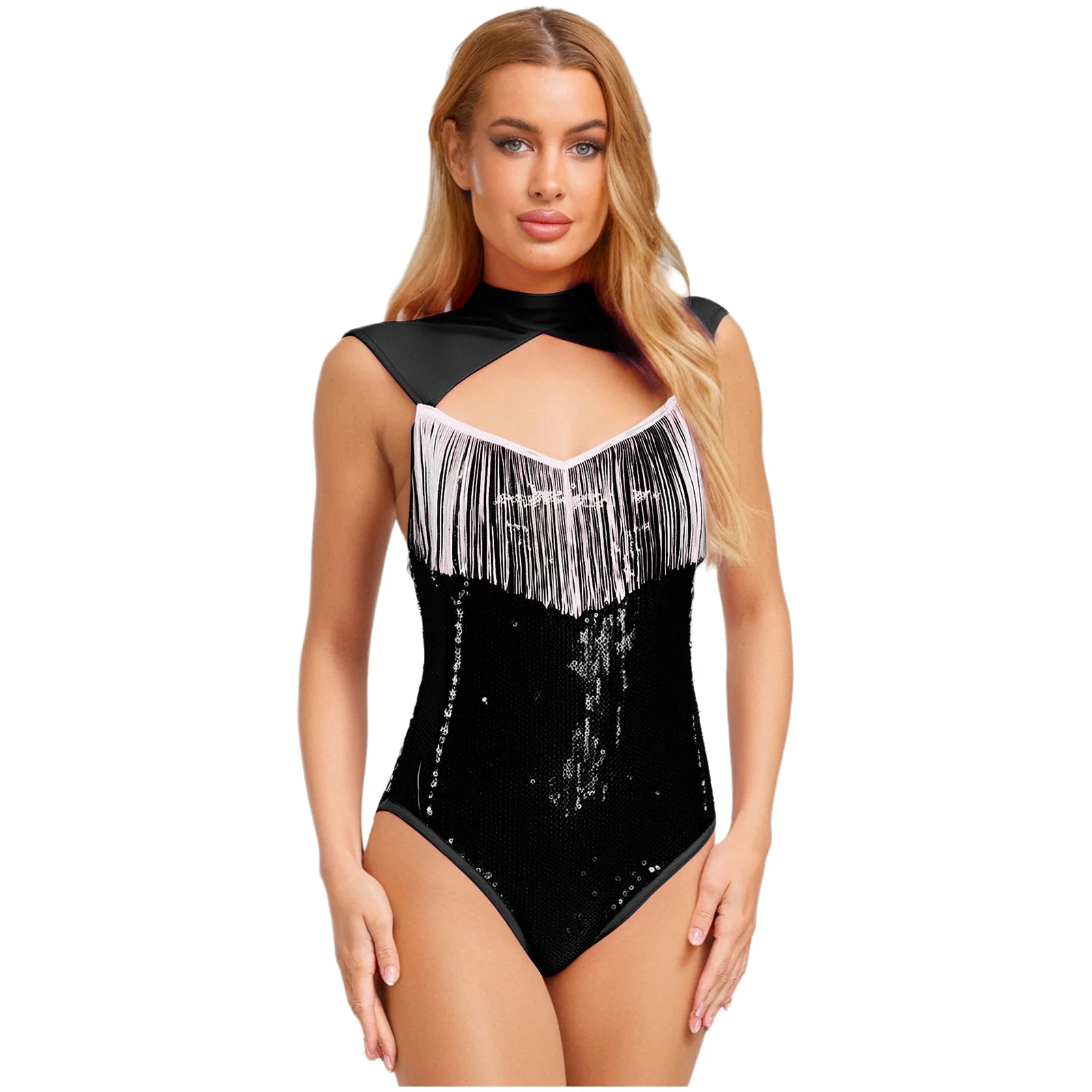 Women Fashion Jazz Cha-cha Figure Skating Dance Outfits Tassel Fringe Sparkling Dance Leotard for Club Party Stage Showing Wear