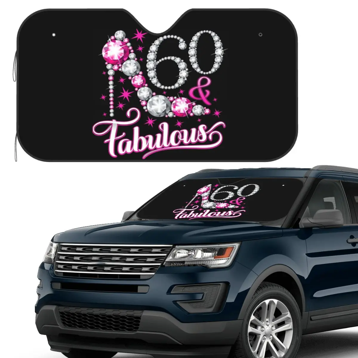 

60th Birthday Design. 60 And Fabulous Lady's Sunshade Windscreen Car Front Windshield Window Sun Visor Accessories Covers