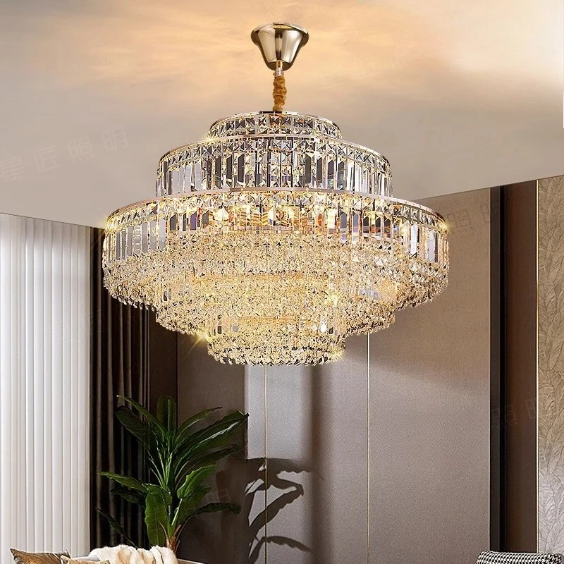 LED Luxury K9 Crystal Big Ceiling Chandeliers Lighting Fixture Hanging Light Modern Designer Foyer Decor Lustre Living Room