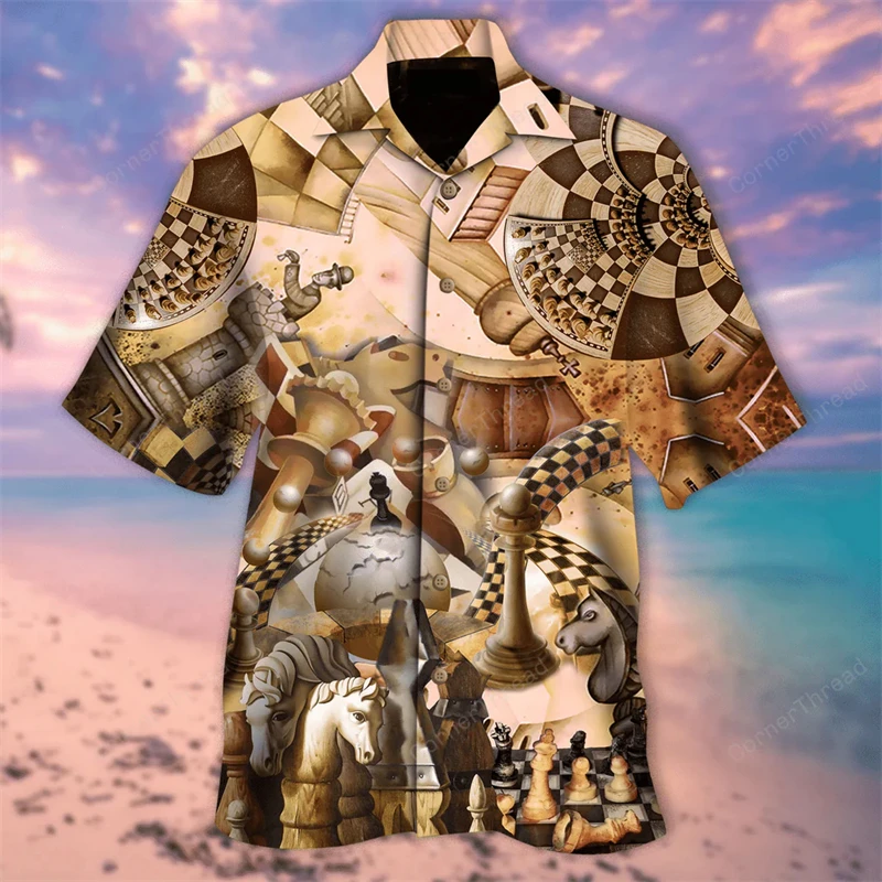 

2025 Summer Funny Chess 3D Print Shirts Casual Men Clothes Street Daily Holiday Beach Shirts Hawaiian Vacation Shirt Blouses 6xl